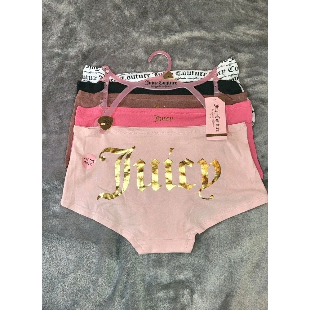 5-Pk Juicy Couture Womens Size Large Boyshort Panties Underwear Logo Pink Y2K